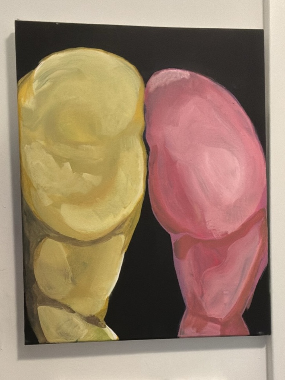 Abstract Yellow and Pink Canvas Painting for Modern Home